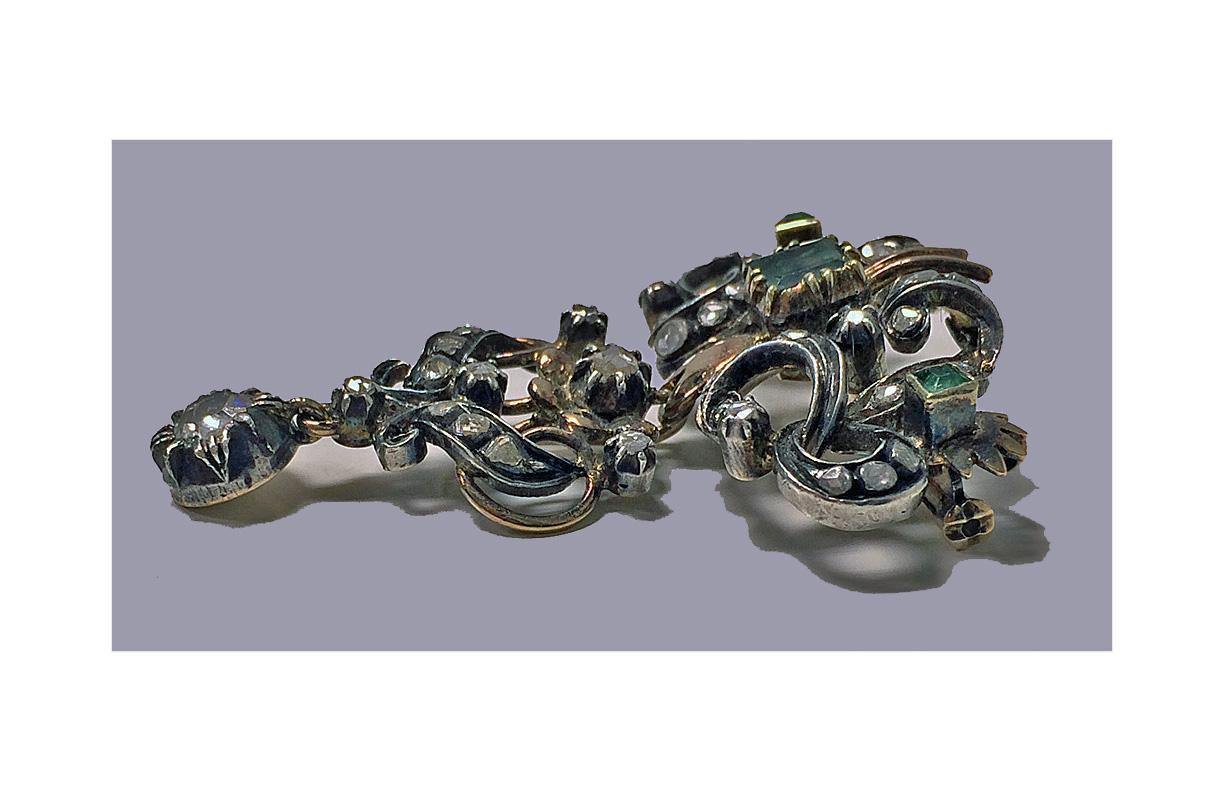 18th century Georgian Emerald Diamond Brooch, Portugal or Spain C.1780