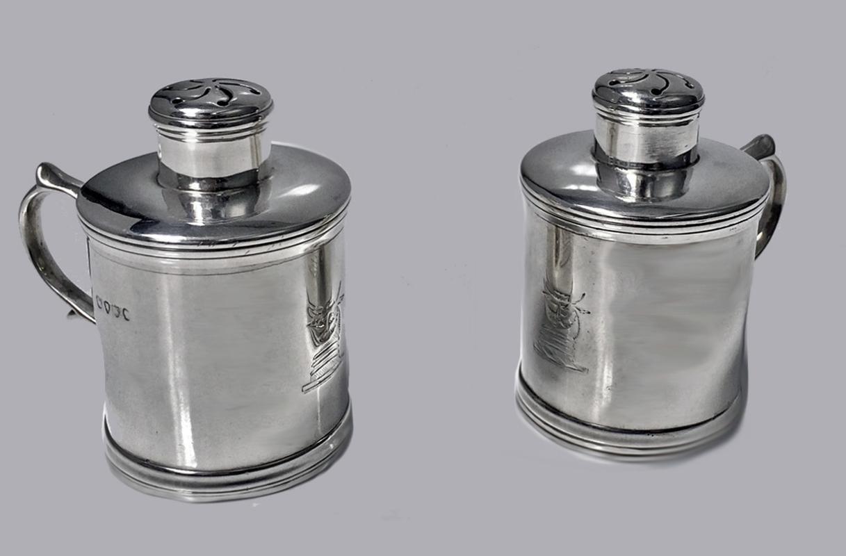 Unusual Miniature Tankard peppers Casters, London 1885, Martin Goldstein