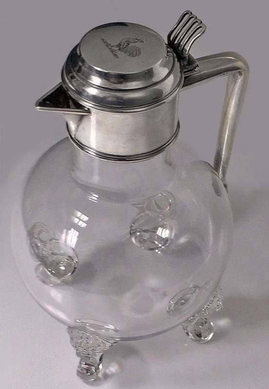 Rare Antique English Silver Glass Whisky Water Jug, London 1881 M.Goldstein