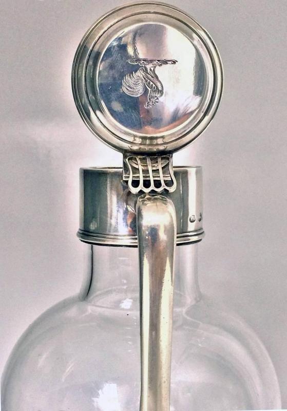 Rare Antique English Silver Glass Whisky Water Jug, London 1881 M.Goldstein