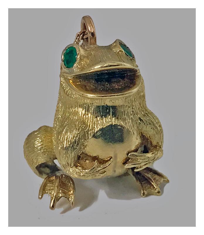 18K yellow gold and emerald frog Pendant, 20th century