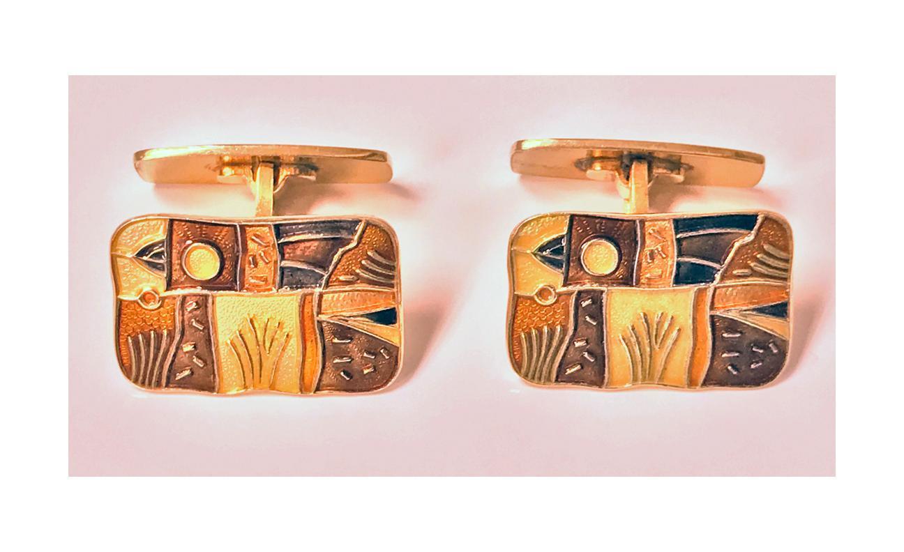 David Andersen enamel sterling silver with vermeuil finish `Fall' Cufflinks