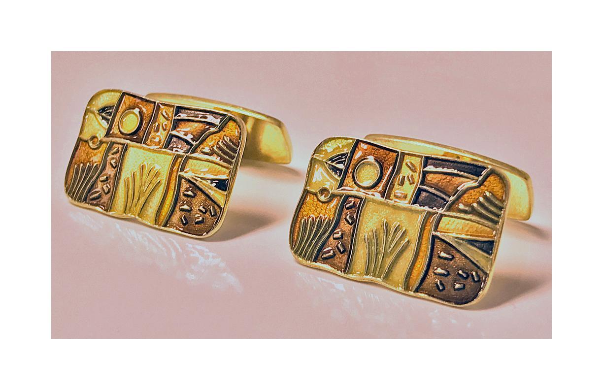 David Andersen enamel sterling silver with vermeuil finish `Fall' Cufflinks