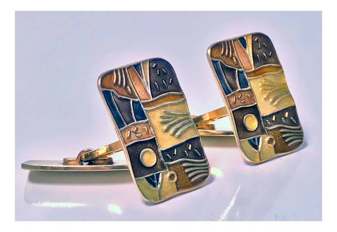 David Andersen enamel sterling silver with vermeuil finish `Fall' Cufflinks