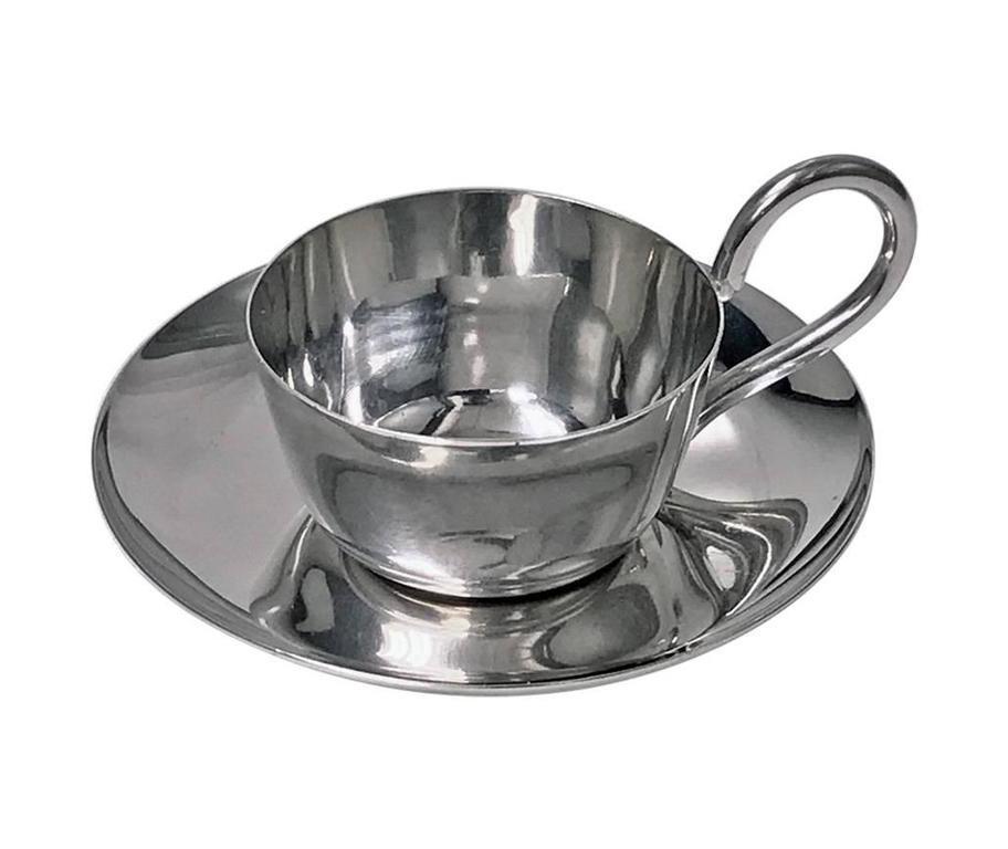Rare Christopher Dresser designed Silver Miniature Cup and Saucer, 1892