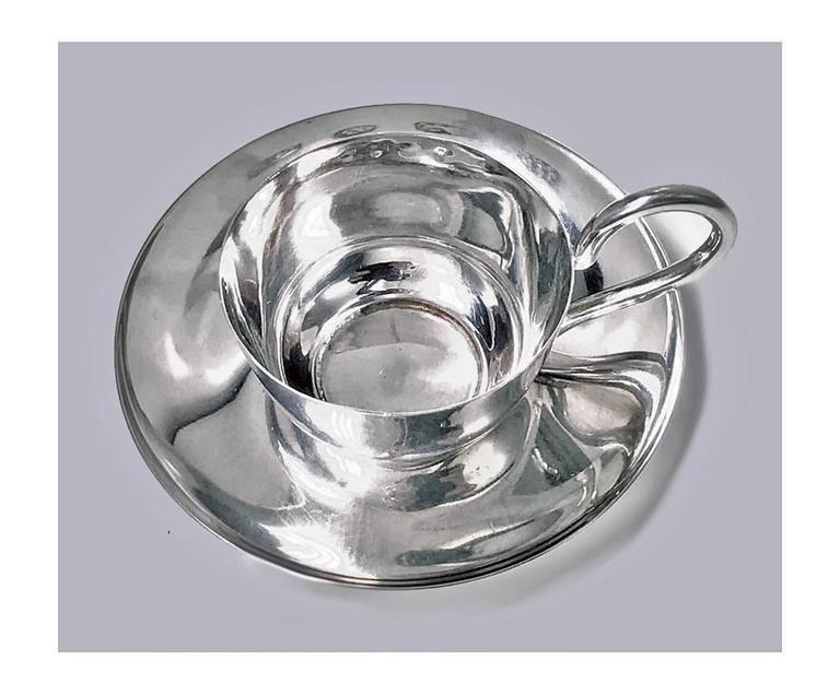 Rare Christopher Dresser designed Silver Miniature Cup and Saucer, 1892