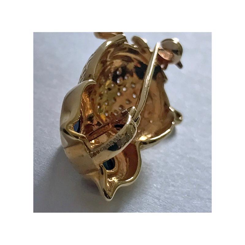 Boucheron 18K Diamond and Sapphire Owl Brooch Pin, 20th century