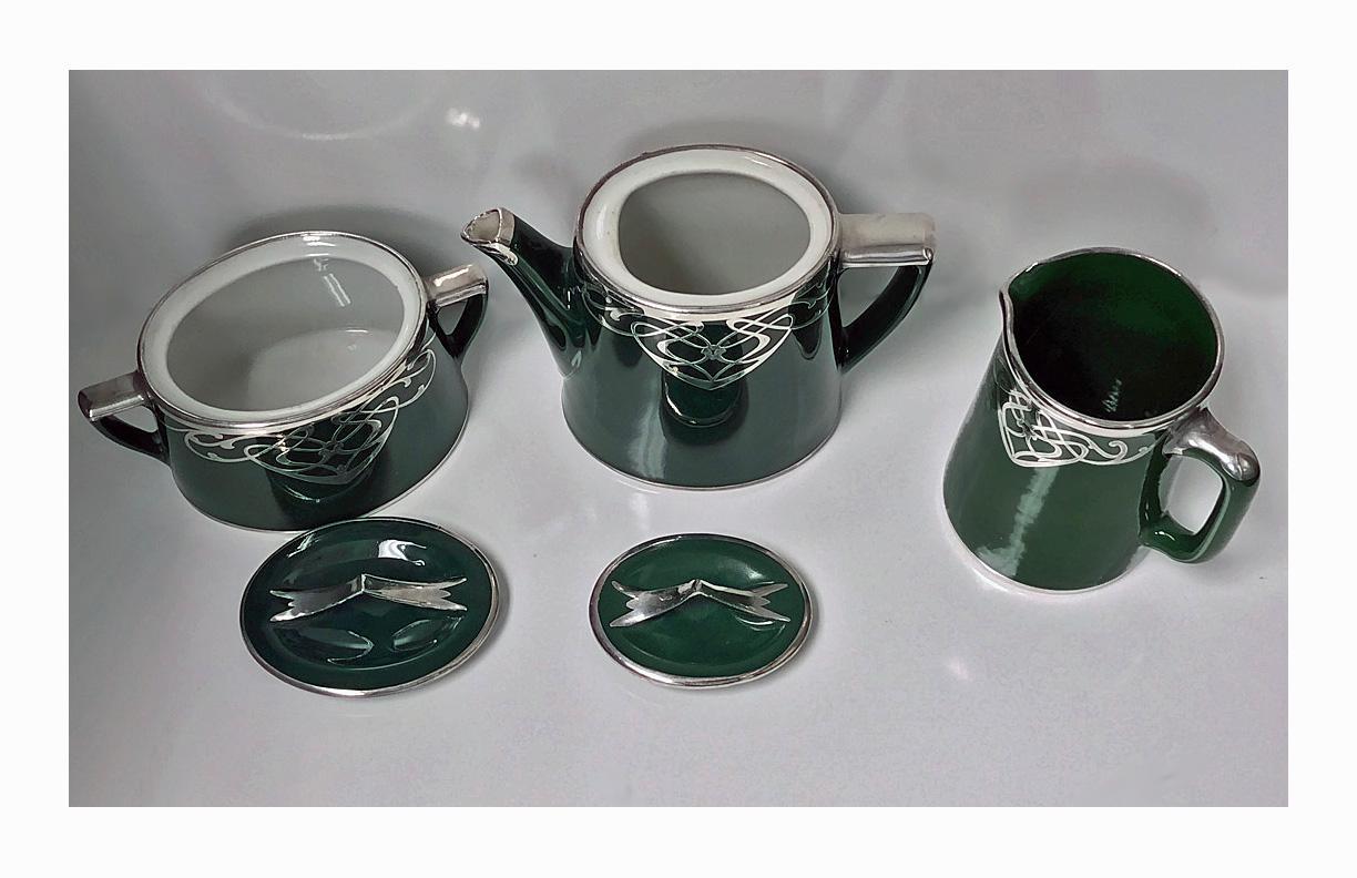 Art Nouveau Montreal China and Glass Decorating Co Sterling overlay Tea Set