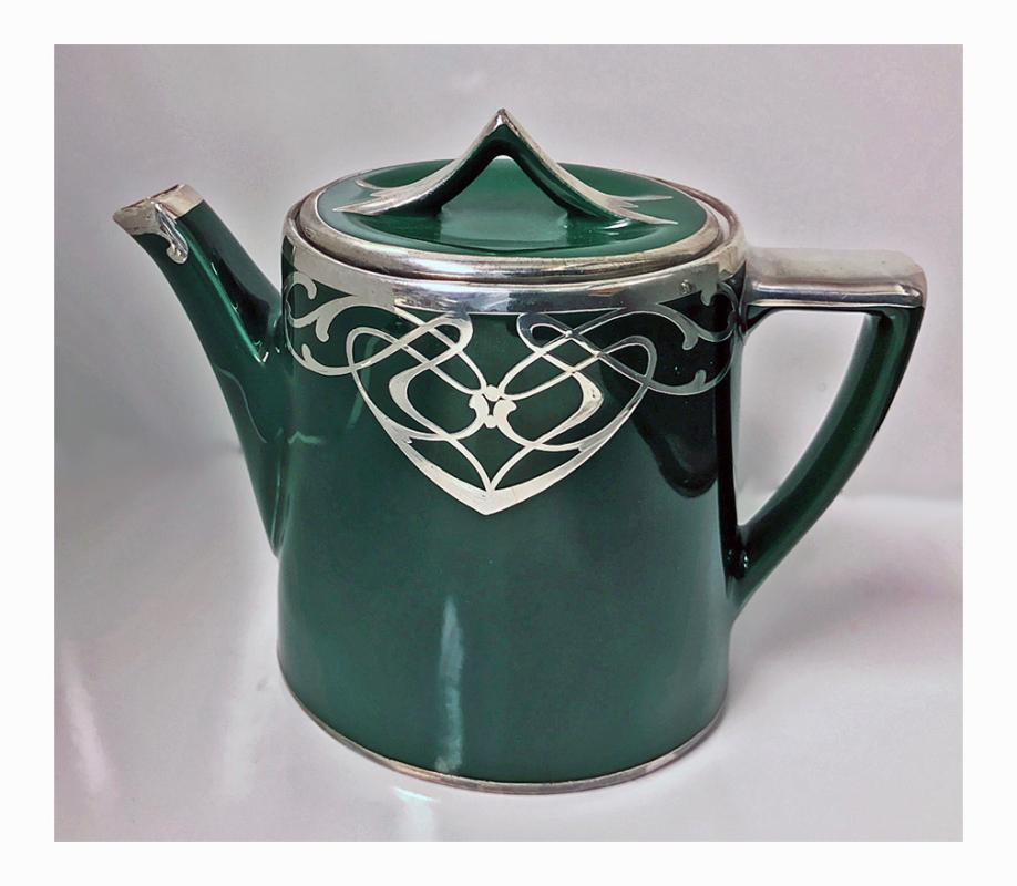 Art Nouveau Montreal China and Glass Decorating Co Sterling overlay Tea Set