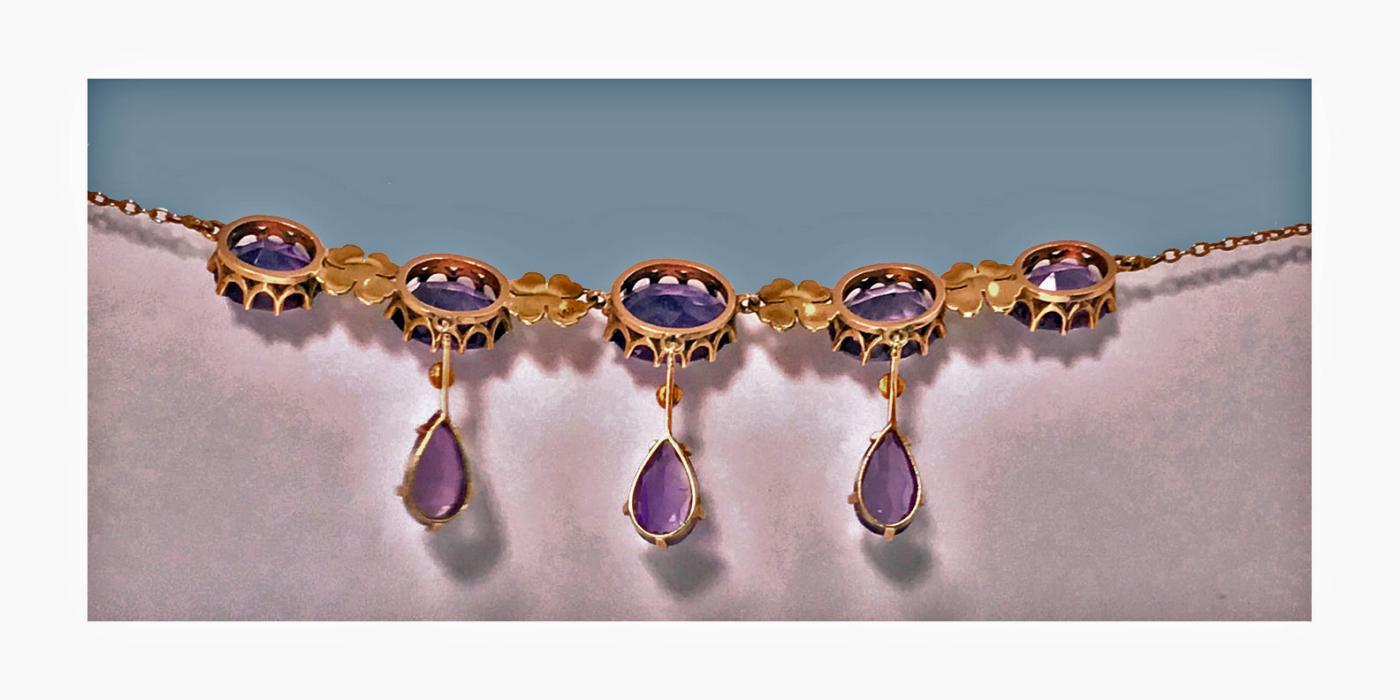 Antique 14K Amethyst Pearl Lavalier Necklace, American, C.1900