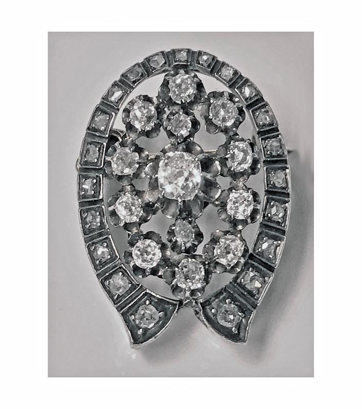 French 19th century Diamond Brooch Pendant, 18K and silver, C.1870