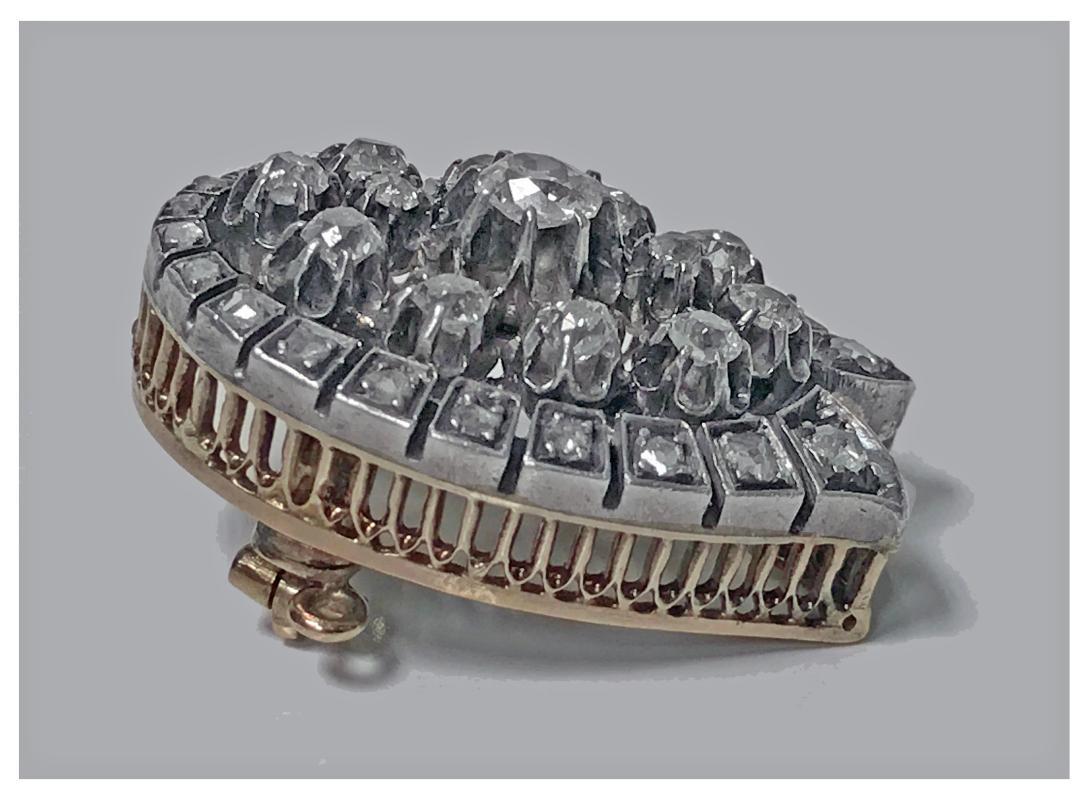 French 19th century Diamond Brooch Pendant, 18K and silver, C.1870