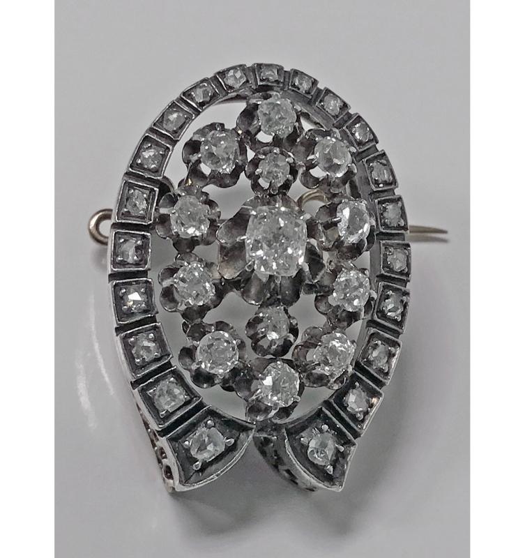 French 19th century Diamond Brooch Pendant, 18K and silver, C.1870