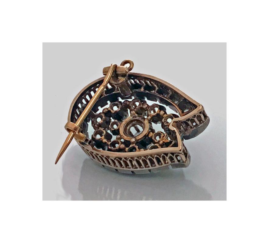 French 19th century Diamond Brooch Pendant, 18K and silver, C.1870
