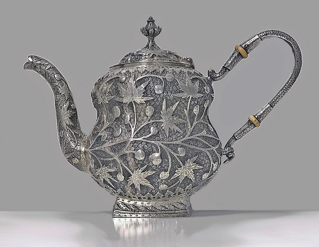 Rare Kashmir Silver Tea set for Western market, C.1910