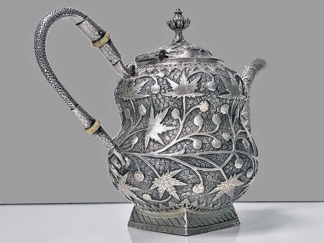 Rare Kashmir Silver Tea set for Western market, C.1910