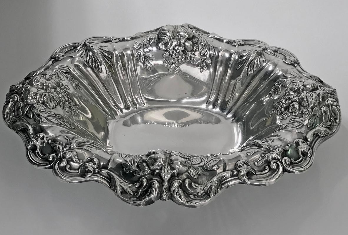 Reed & Barton Francis 1 Sterling Silver repousee footed large Dish, 1955.