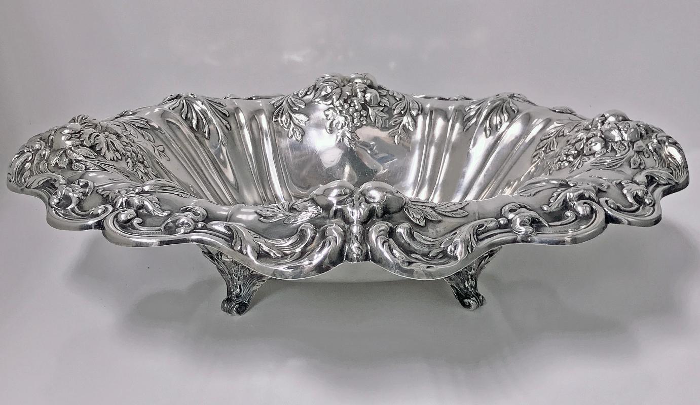 Reed & Barton Francis 1 Sterling Silver repousee footed large Dish, 1955.