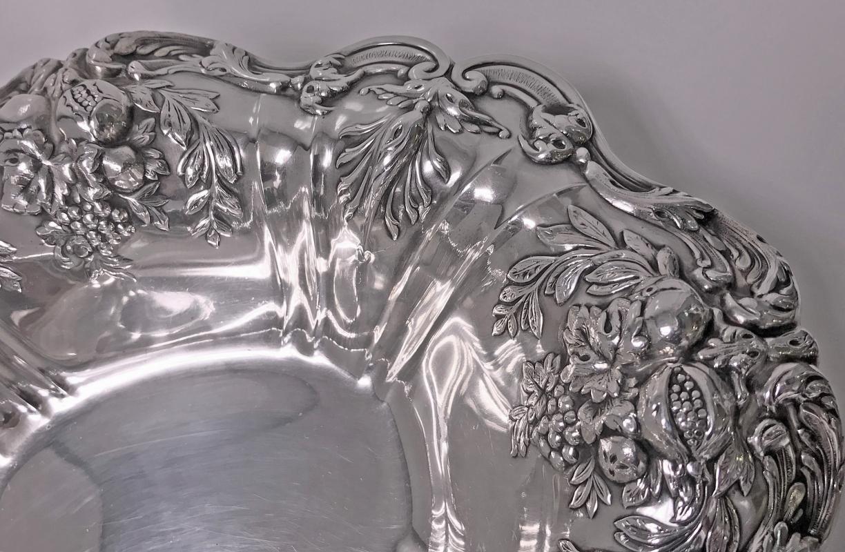 Reed & Barton Francis 1 Sterling Silver repousee footed large Dish, 1955.
