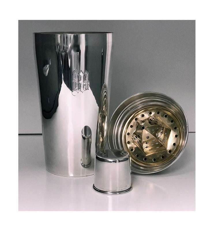 Rare Art Deco Sterling Silver Cocktail Shaker and Lemon Citrus Reamer, C.1930