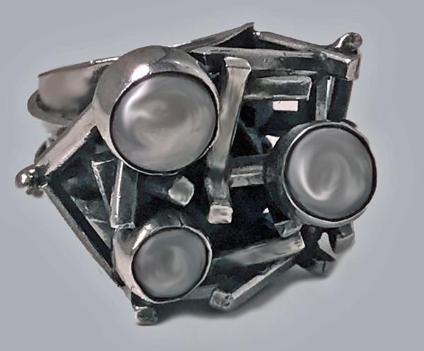 Rachel Gera Abstract Modernist Sterling Ring, Israel, C.1975.