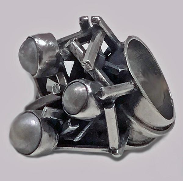 Rachel Gera Abstract Modernist Sterling Ring, Israel, C.1975.