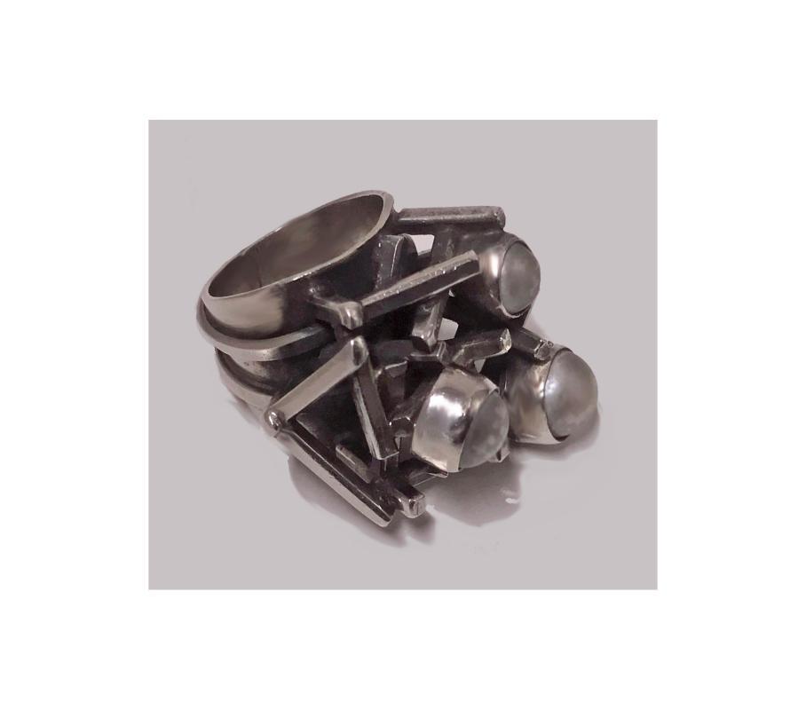 Rachel Gera Abstract Modernist Sterling Ring, Israel, C.1975.