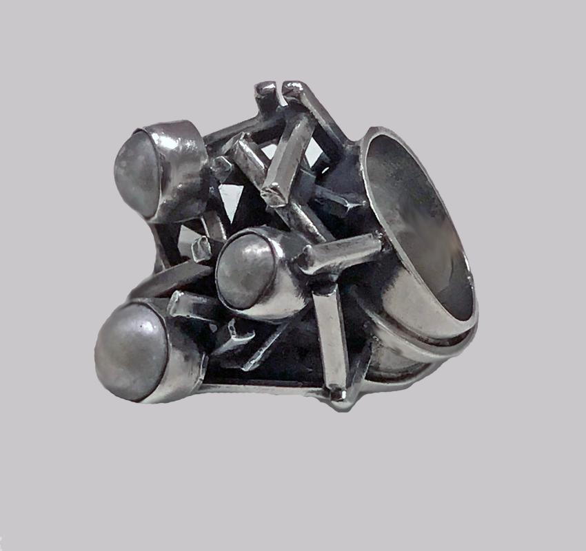 Rachel Gera Abstract Modernist Sterling Ring, Israel, C.1975.