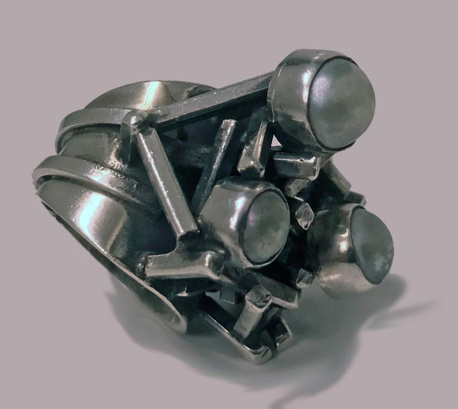 Rachel Gera Abstract Modernist Sterling Ring, Israel, C.1975.