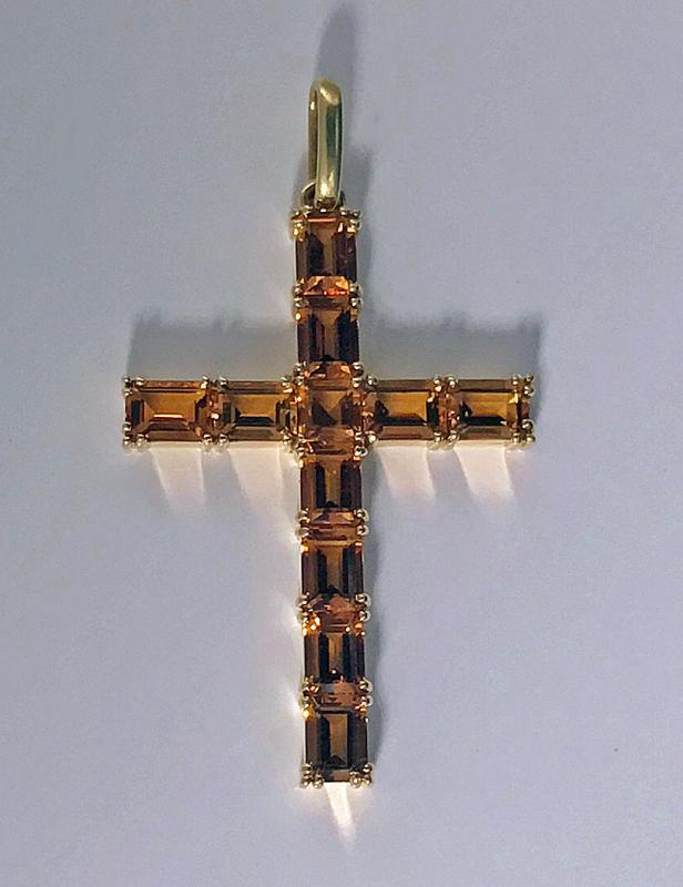 Gold Citrine Cross Crucifix Pendant, 20th century.