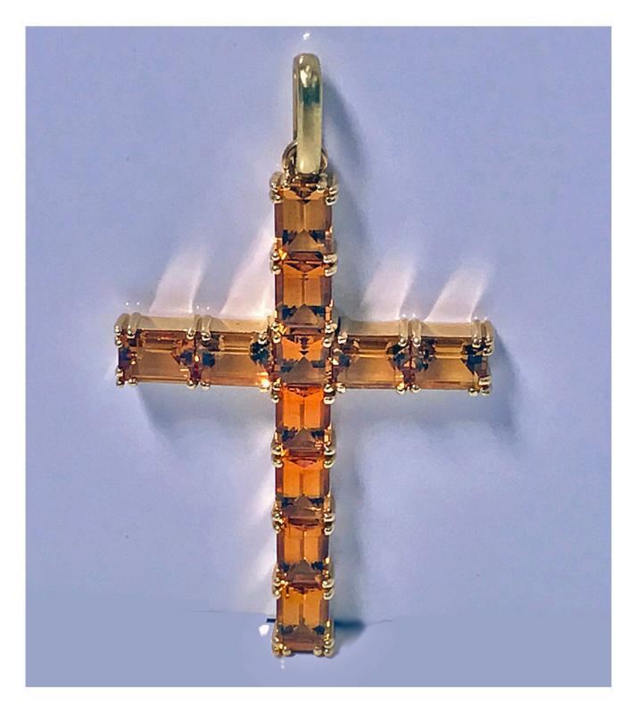 Gold Citrine Cross Crucifix Pendant, 20th century.