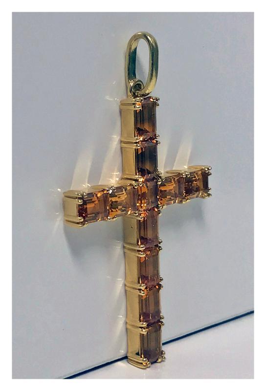 Gold Citrine Cross Crucifix Pendant, 20th century.