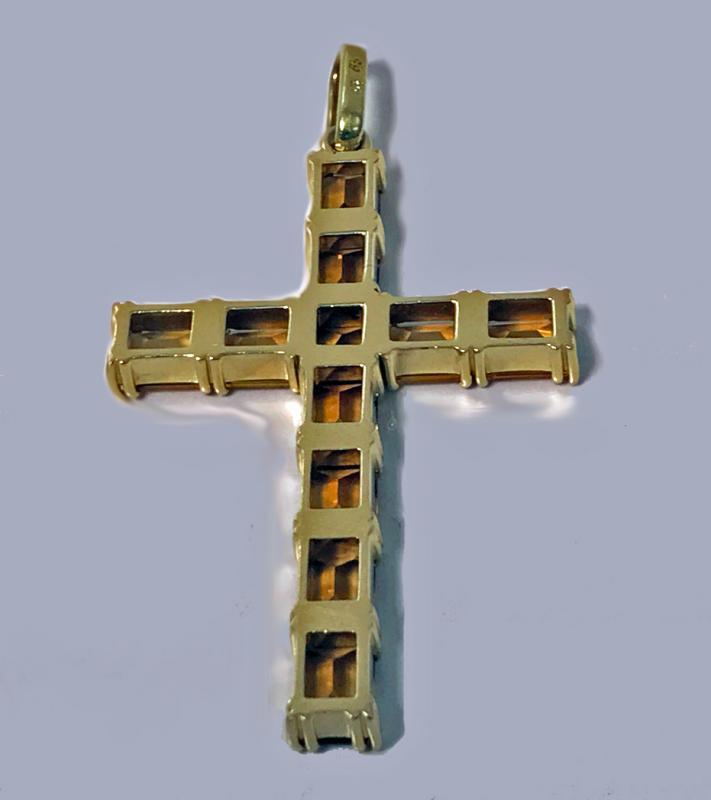 Gold Citrine Cross Crucifix Pendant, 20th century.