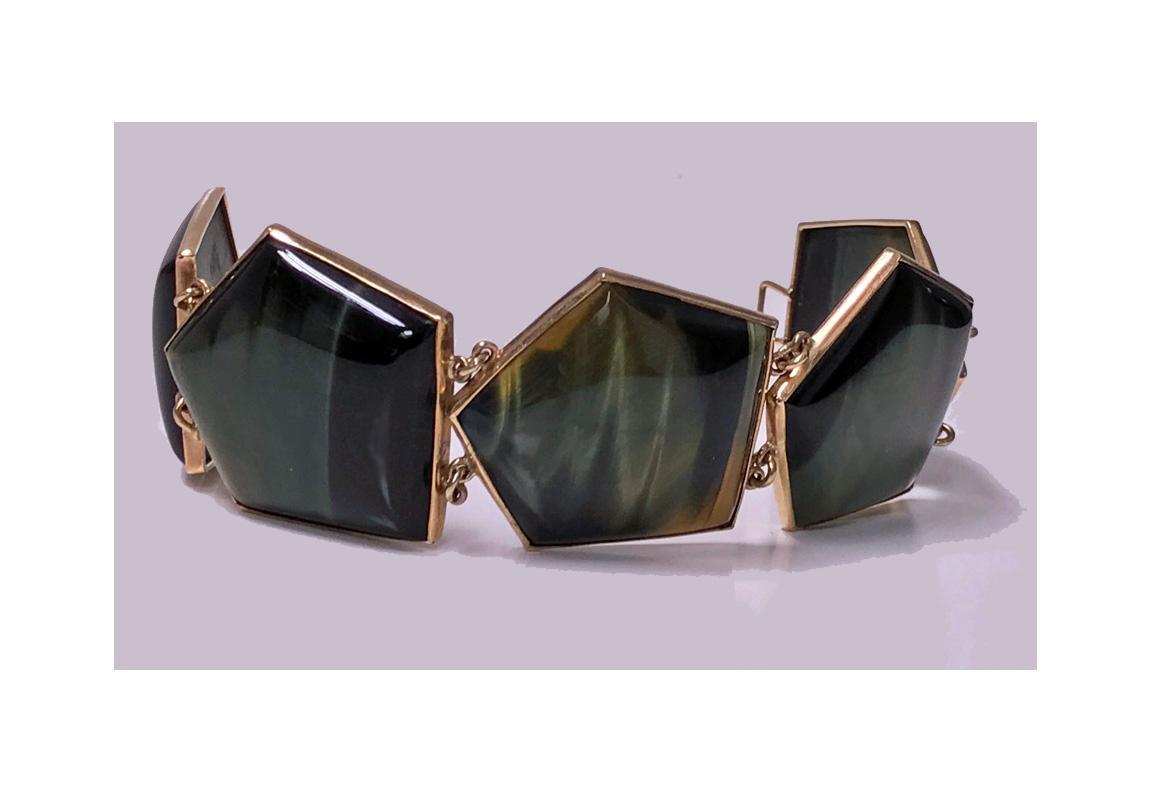 Mid century Modernism Scandinavian Gold and Labradorite Bracelet