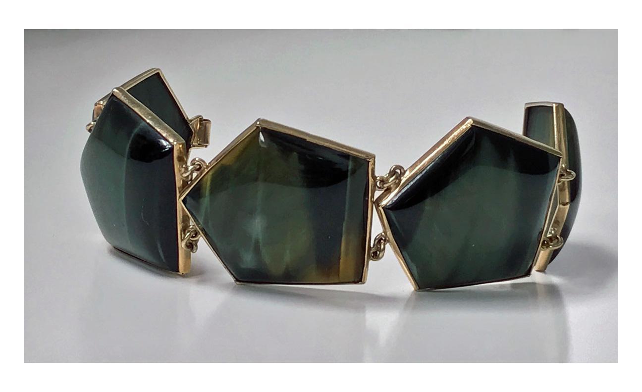 Mid century Modernism Scandinavian Gold and Labradorite Bracelet