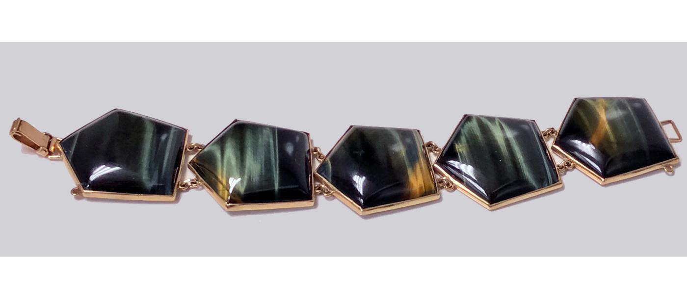Mid century Modernism Scandinavian Gold and Labradorite Bracelet