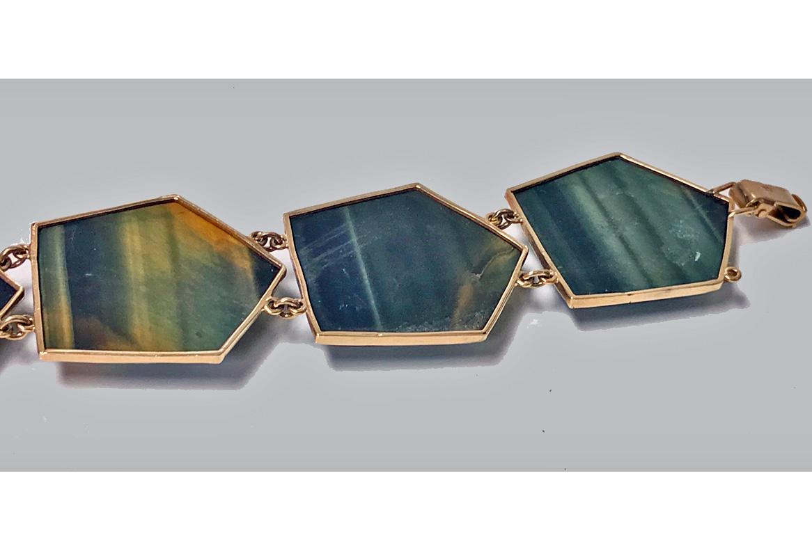 Mid century Modernism Scandinavian Gold and Labradorite Bracelet