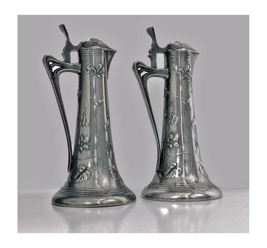Pair of Art Nouveau Pewter Liquor Jugs, Germany C.1900