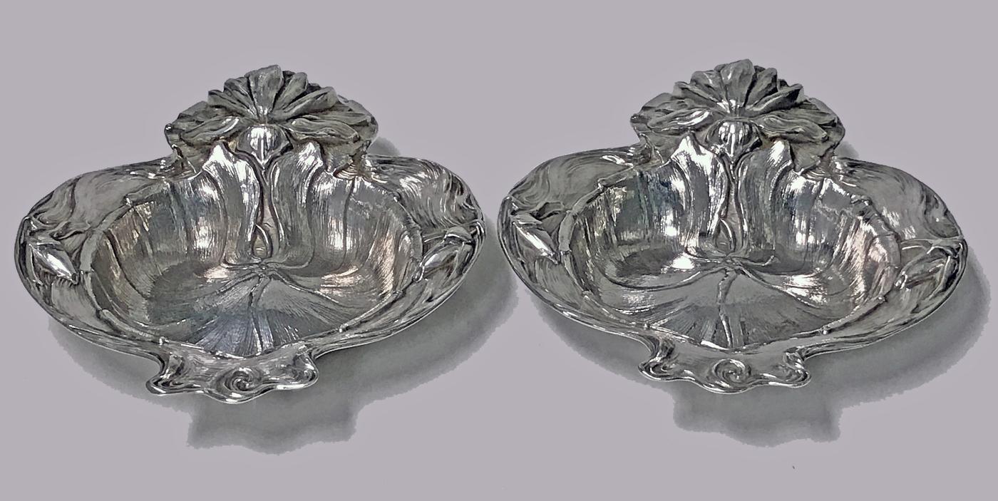 Pair Alvin Sterling Art Nouveau Dishes, New Jersey, C.1900