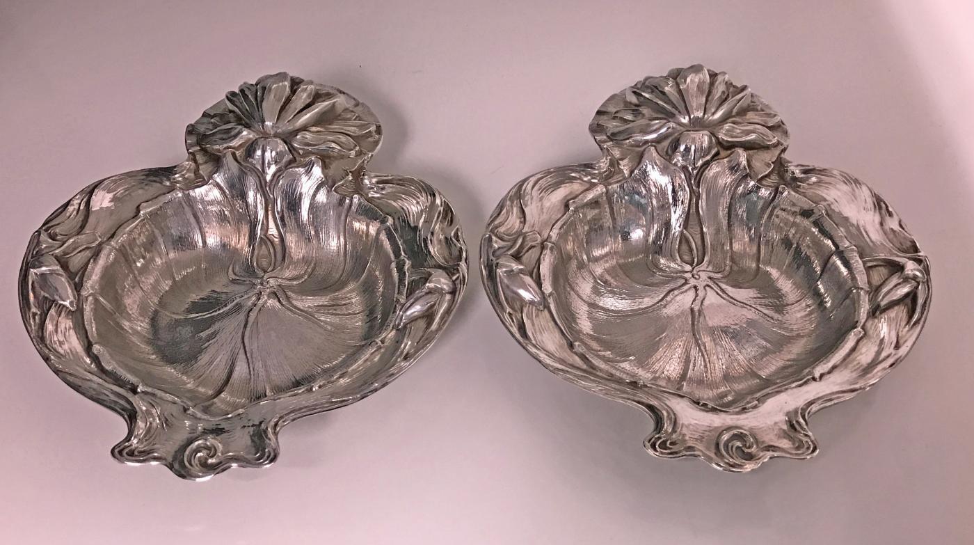 Pair Alvin Sterling Art Nouveau Dishes, New Jersey, C.1900