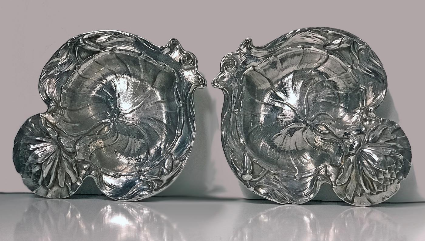 Pair Alvin Sterling Art Nouveau Dishes, New Jersey, C.1900