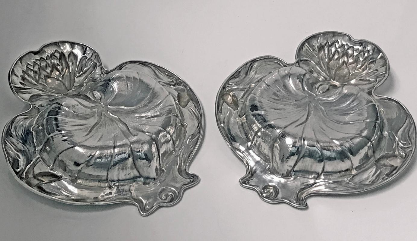 Pair Alvin Sterling Art Nouveau Dishes, New Jersey, C.1900
