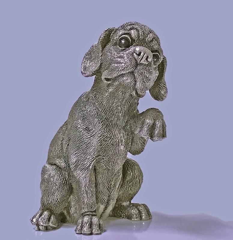 Sterling Sculpture of Spaniel Dog, C.1995