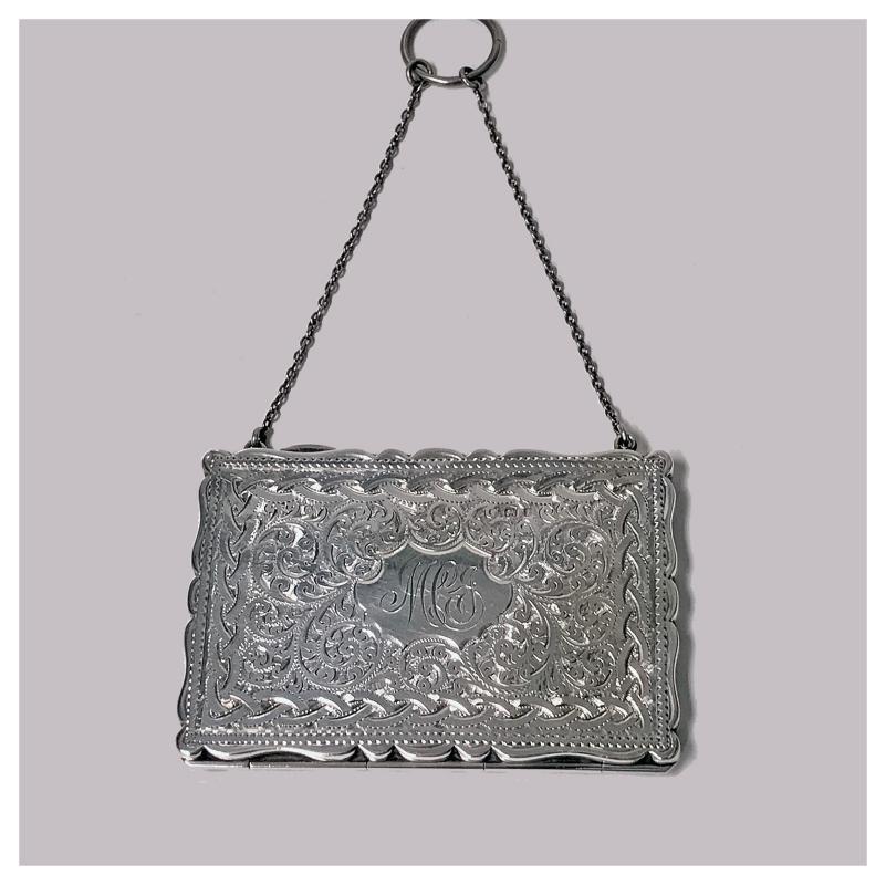 Antique Silver Card Case in form of a purse, Birmingham 1910, Adie and Lovekin