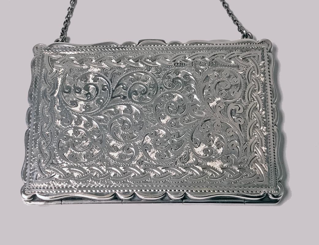 Antique Silver Card Case in form of a purse, Birmingham 1910, Adie and Lovekin