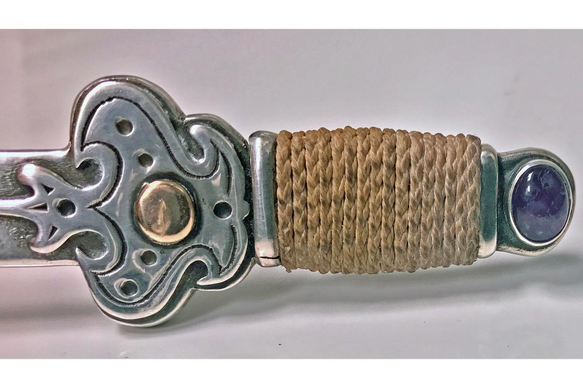 Sterling Gold Amethyst Letter Opener engraved with elements of Runes, C.1910