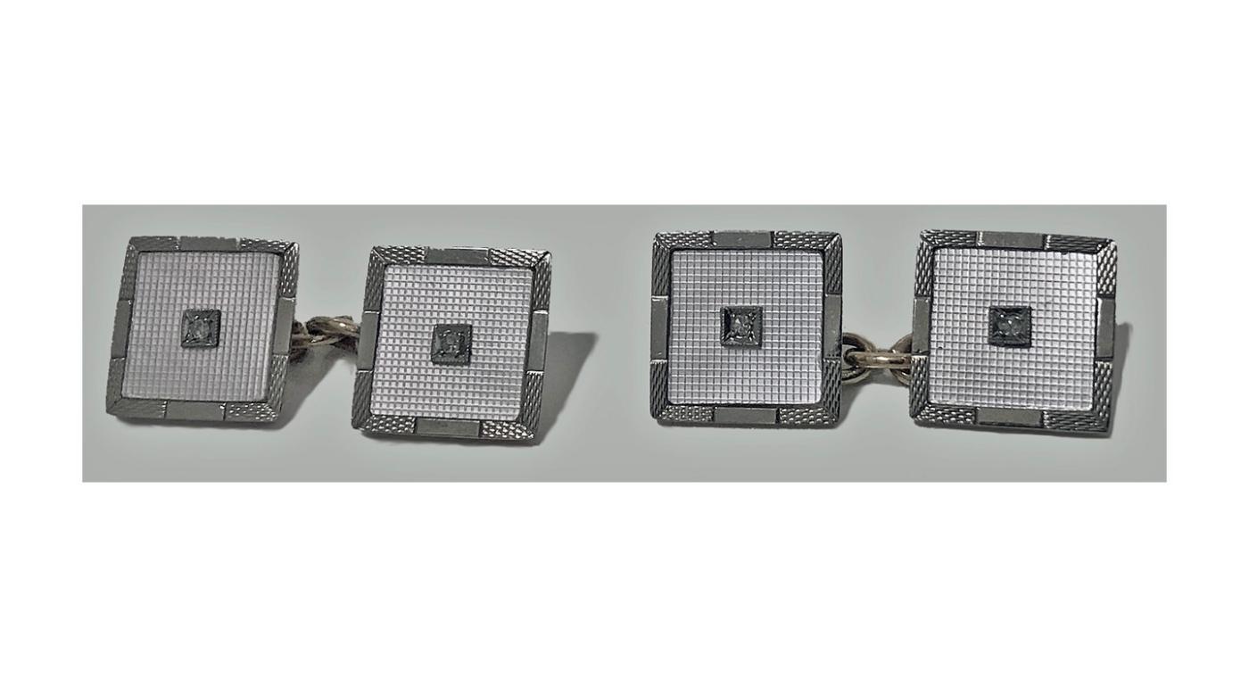 Deco Cufflinks Tuxedo Dress Set 18K Diamond Mother of Pearl, English C.1930