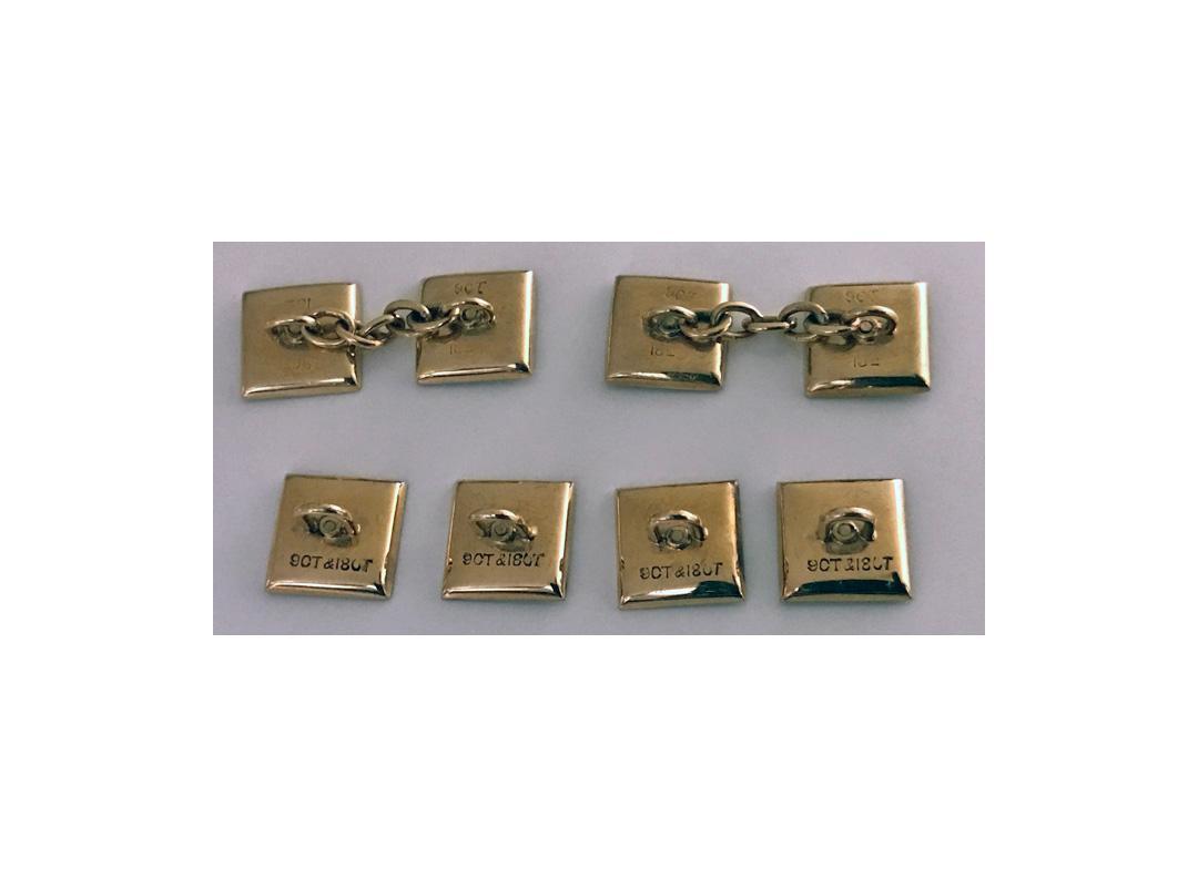 Deco Cufflinks Tuxedo Dress Set 18K Diamond Mother of Pearl, English C.1930