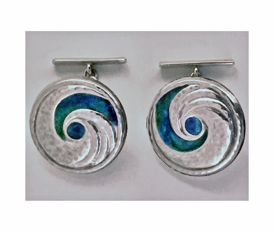 Liberty & Co Archibald Knox designed Enamel Cufflinks, Birmingham 1902-4.