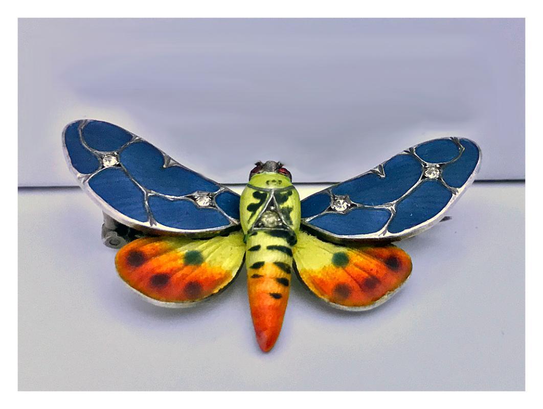 Meyle and Mayer Art Nouveau Jugendstil Butterfly Brooch Silver and Enamel, Germany C.1900